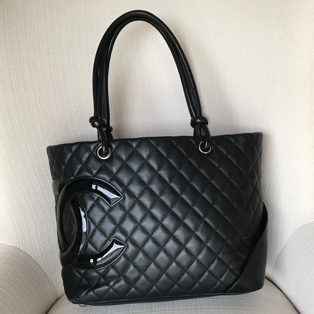 Chanel Ligne Cambon Black Leather Large Tote